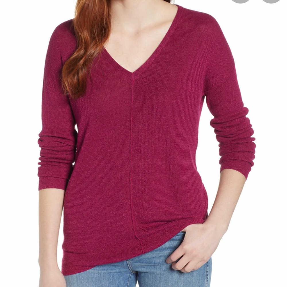Caslon Women’s V-Neck Purple Fuchsia Sweater C09